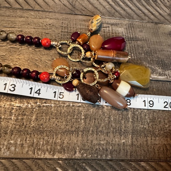 Chicos Tribal Boho Multi-Color Copal Beads Necklace Statement Goldtone Cord - Picture 10 of 11